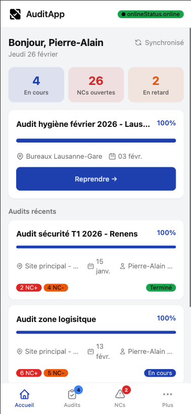 AuditApp — Dashboard terrain